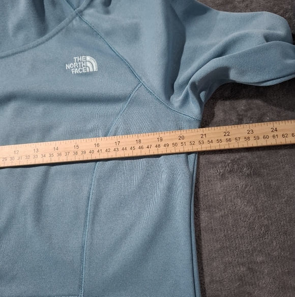 The North Face Blue Knit Cowl Neck Hoodie Pockets Light Weight Large - Picture 8 of 10